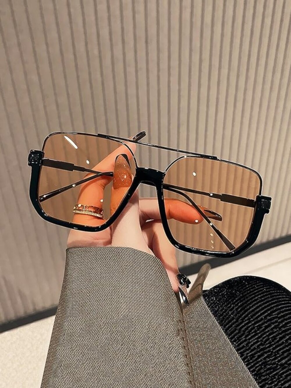 Square Double Bridge Pilot Sunglasses
